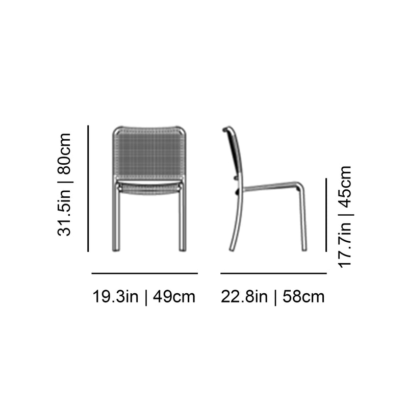 Gervasoni Allu 23 I/ Allu 223 I Chair Diagram with Dimensions in inches (in) and centimeters (cm). Woven Chair | JANGEORGe Interiors & Furniture USA