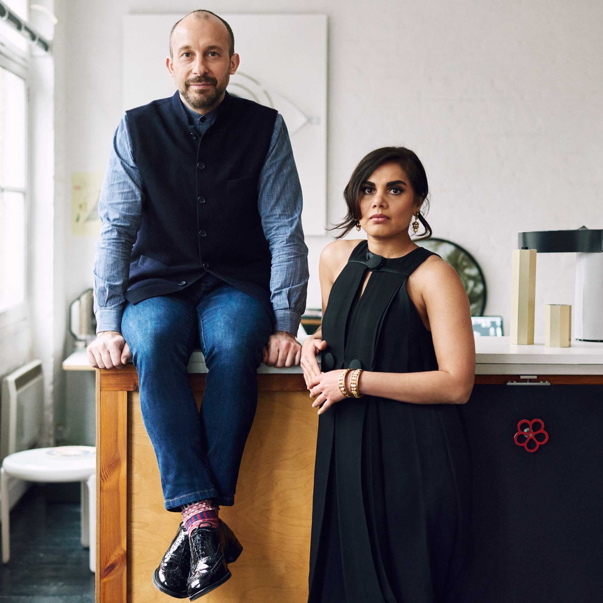 Portrait of designers Nipa Doshi and Jonathan Levien.