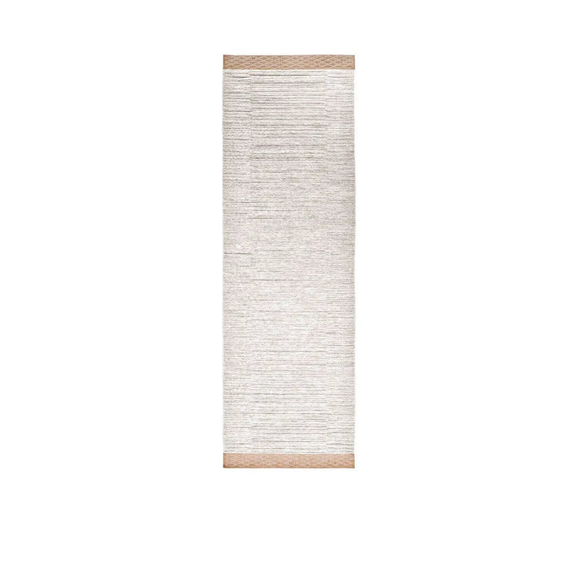 Guna Rug by Gervasoni with fine polypropylene yarn, natural color, striped texture, and woven artisan pattern design.