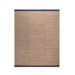 Guna - Rug with beige striped texture and blue edges, handcrafted with fine yarns for indoor or outdoor use.