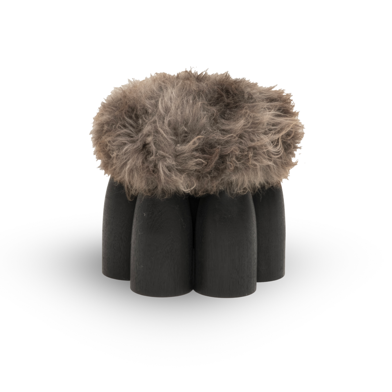 Senufo Ottoman by Arno DeClercq featuring Black African Walnut and Sheep Wool seating.