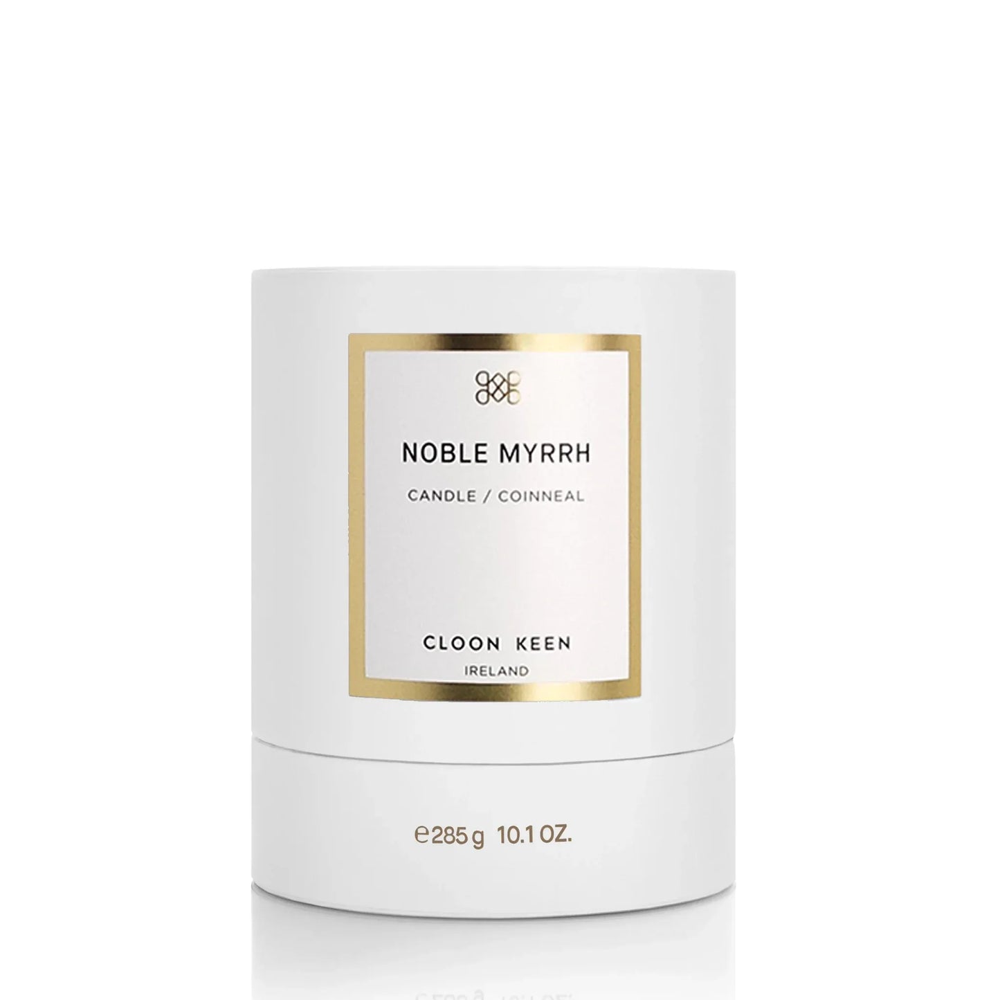 Cloon Keen Noble Myrrh candle box with warm seasonal design on a white background, holiday edition