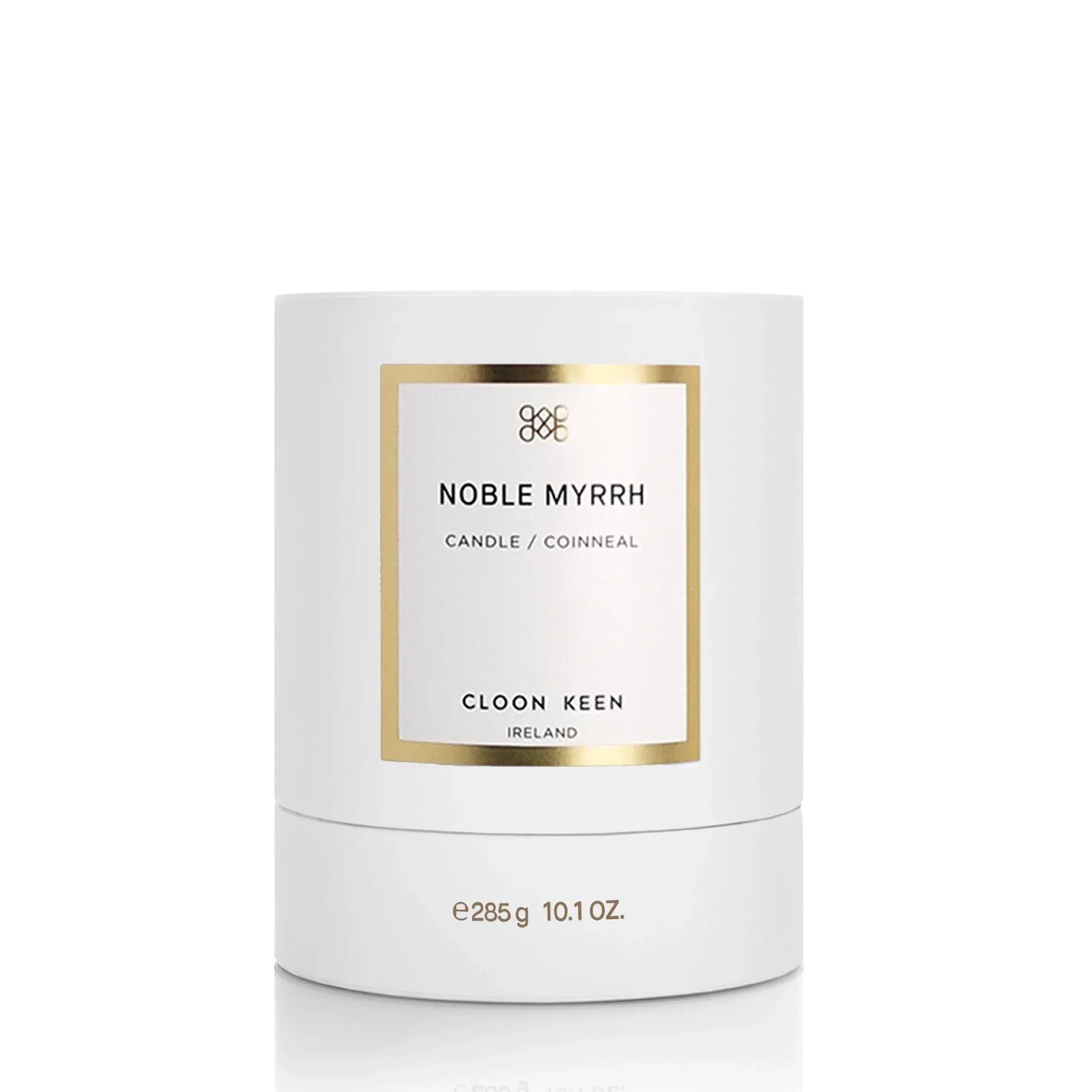 Cloon Keen Noble Myrrh candle box with warm seasonal design on a white background, holiday edition