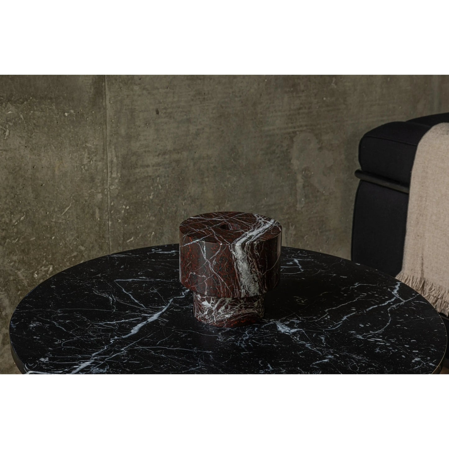 Inside Out - Candle Holder by MMairo in dark marble, simple design on black marble table for elegant lighting decor