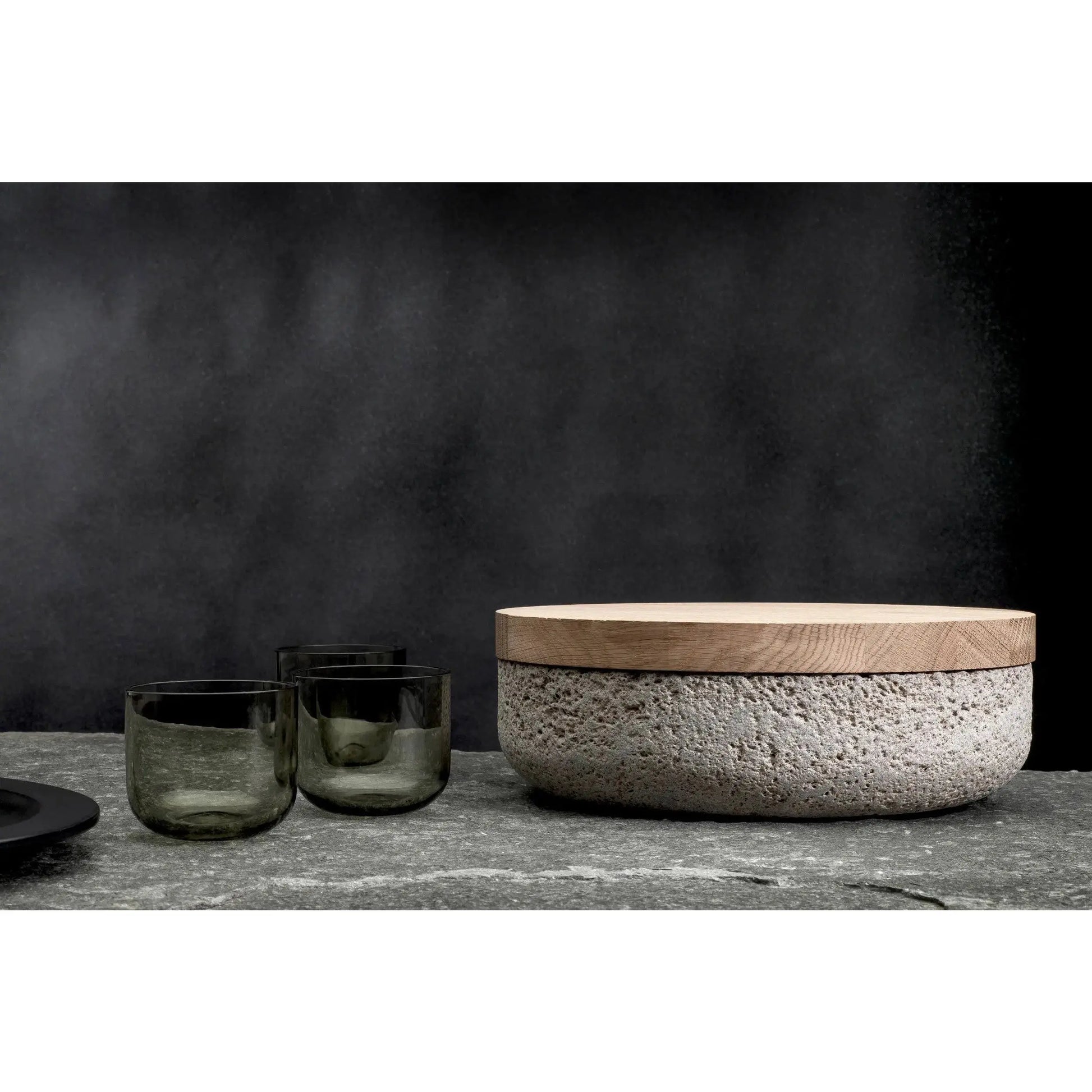 VVD Pottery - Natural Stone 30x7cm with 3cm Oak Lid (3073) | When Objects Work | JANGEORGe Interiors & Furniture