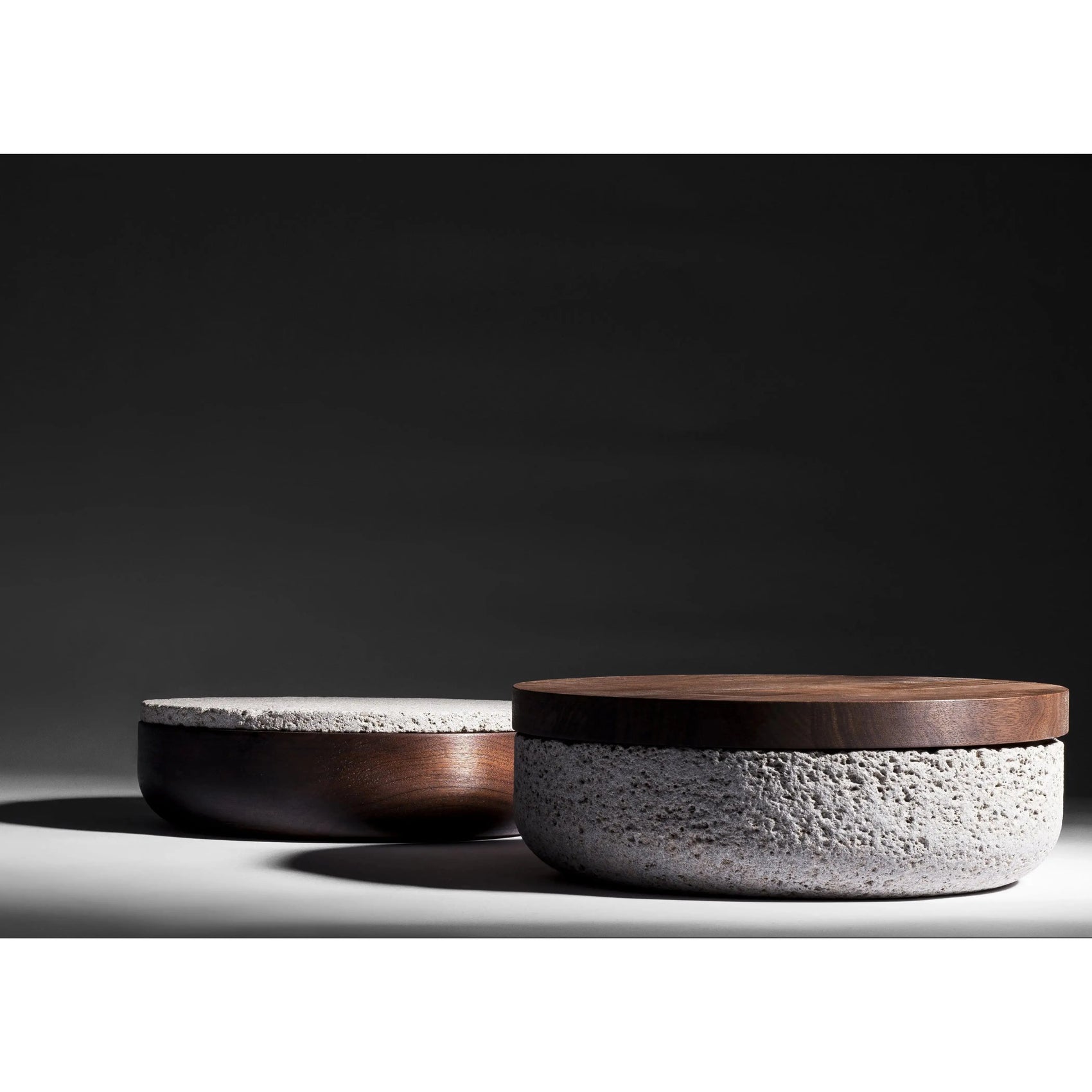 VVD Pottery Natural Stone 30x7cm with 3cm Walnut Lid (3073) | When Objects Work | JANGEORGe Interior Design