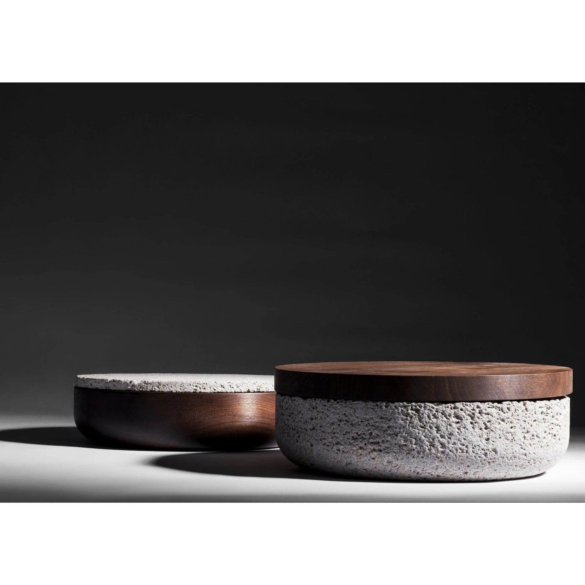 VVD Pottery Natural Stone 30x7cm with 3cm Walnut Lid (3073) | When Objects Work | JANGEORGe Interior Design