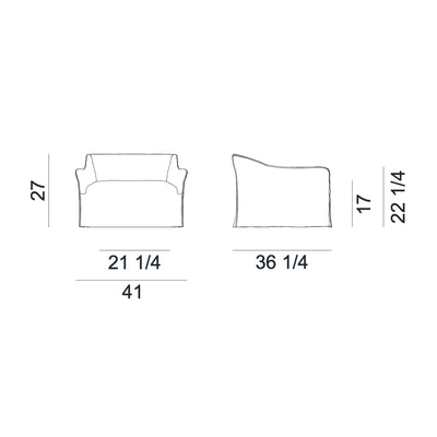 Gervasoni Saia 10 Sofa Diagram with Dimensions in inches (in). Couch | JANGEORGe Interiors & Furniture USA
