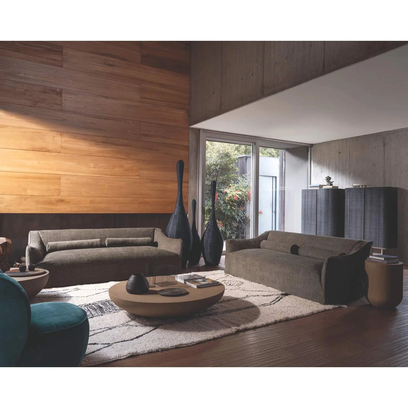 Gervasoni Saia 12 Sofa in living room setup with Gervasoni Heiko 43 and 44 Side Tables and Daen 85 Highboards. Couch | JANGEORGe Interiors & Furniture USA