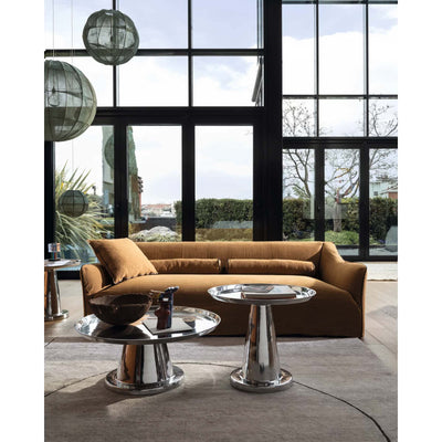 Gervasoni Saia 12 Sofa (front view). Pictured in living room setup with Gervasoni Next 141 and 144 tables. Orange Couch | JANGEORGe Interiors & Furniture USA