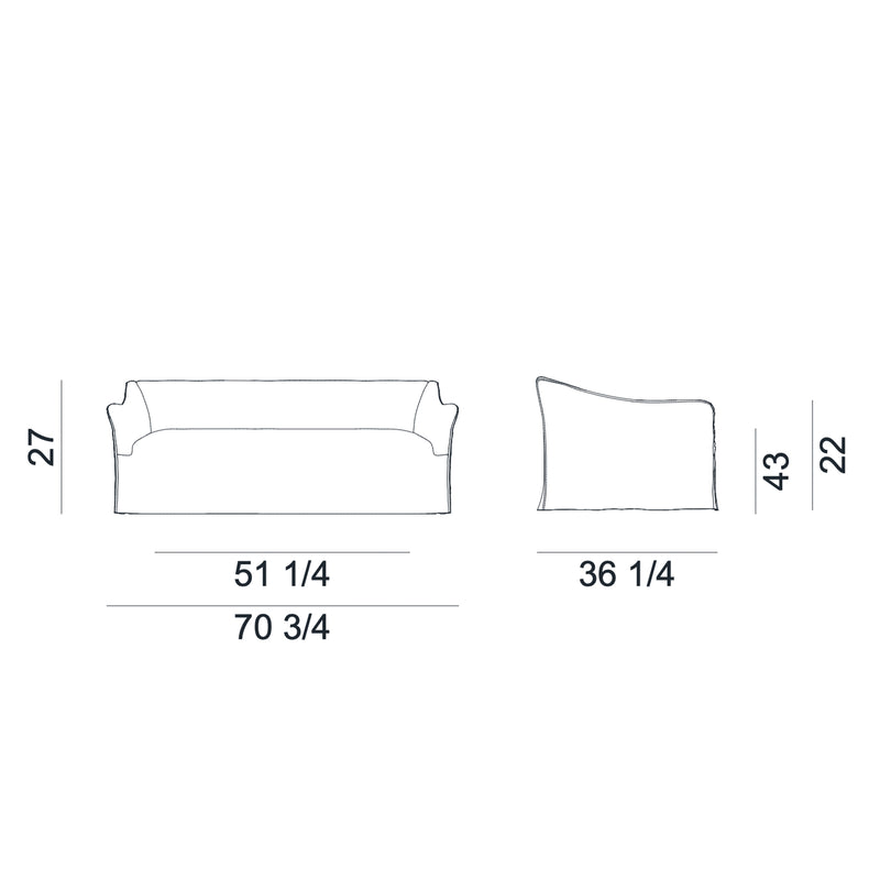 Gervasoni Saia 12 Sofa Diagram with Dimensions in inches (in). Couch | JANGEORGe Interiors & Furniture USA