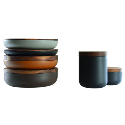 VVD Pottery - Ceramic 30x5cm with 3cm Walnut Lid (3053)
