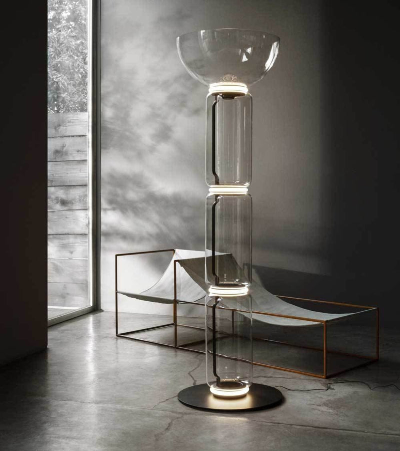 Noctambule Floor Lamp, LED Dimmable, 3 High Cylinders with Bowl and Large Base | Flos | JANGEORGe Interior Design