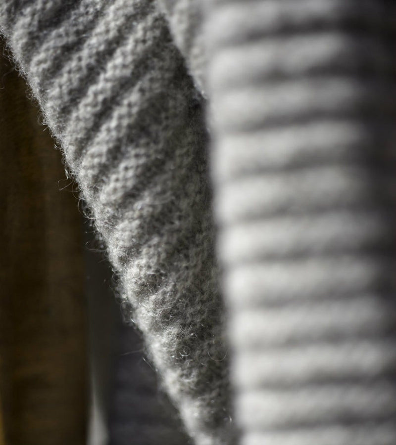 Yak Down Solid Platinum Ribbed Knit Throw | Hangai | JANGEORGe Interior Design