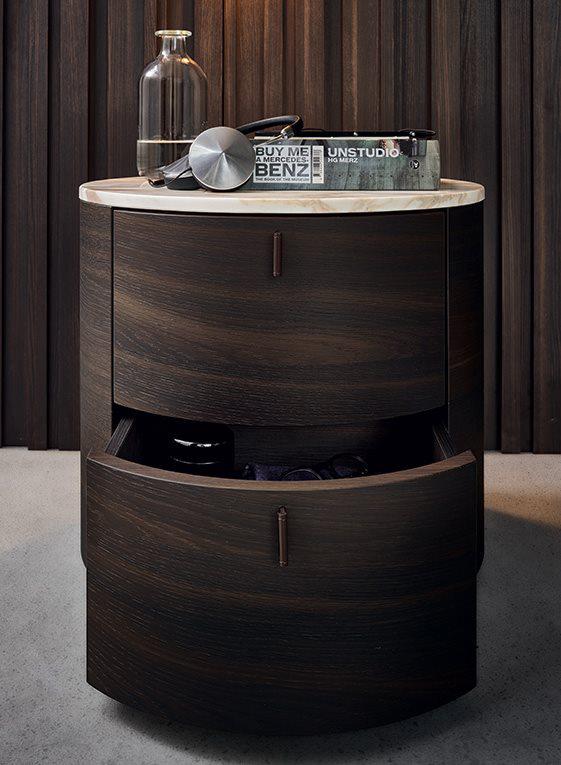 Onda Night table with two drawers and handle in hide | Poliform | JANGEORGe Interior Design