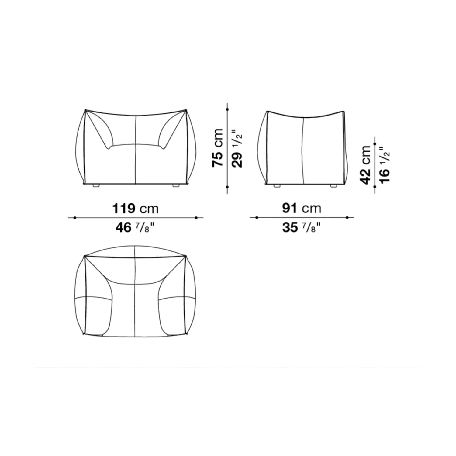 JANGEORGe Interiors & Furniture B&B Italia Le Bambole Armchair 2022 Armchair Dimensions