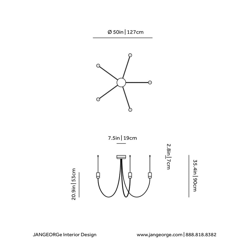JANGEORGe Interiors & Furniture MOOOI Gravity Chandelier Model 5 Diagram