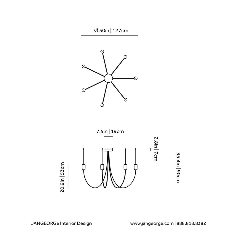 JANGEORGe Interiors & Furniture MOOOI Gravity Chandelier Model 7 Diagram