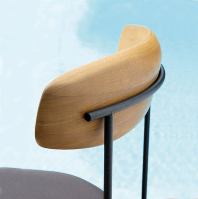 Keel 922/A, Barstool with Upholstered Seat and Solid Ash Wood Backrest - Outdoor Chair